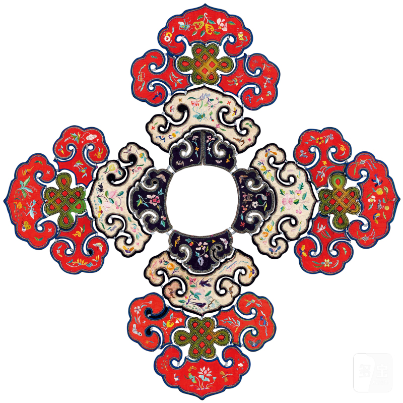清 四合如意式花鸟纹云肩